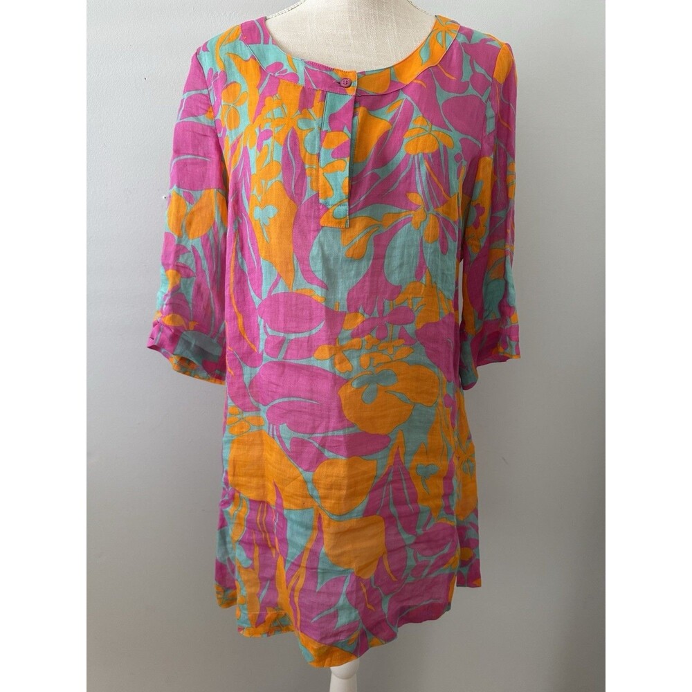 Weekend Max Mara Tropical‎ Print Ramie Tunic Dress Size 8 Resort Beach